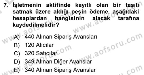 Finansal Muhasebe Dersi 2025 - 2026 Yılı (Final) Dönem Sonu Sınav Soruları 7. Soru