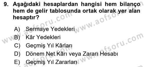 Finansal Muhasebe Dersi 2025 - 2026 Yılı (Final) Dönem Sonu Sınav Soruları 9. Soru