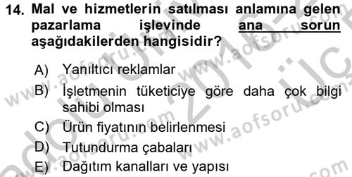 İşletmelerde Sosyal Sorumluluk Ve Etik Dersi 2016 - 2017 Yılı 3 Ders Sınavı 14. Soru