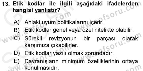 İşletmelerde Sosyal Sorumluluk Ve Etik Dersi 2016 - 2017 Yılı (Final) Dönem Sonu Sınavı 13. Soru