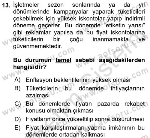 İşletmelerde Sosyal Sorumluluk Ve Etik Dersi 2018 - 2019 Yılı 3 Ders Sınavı 13. Soru