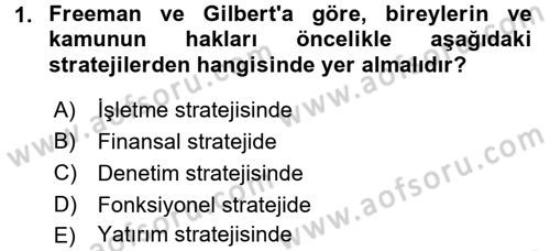 İşletmelerde Sosyal Sorumluluk Ve Etik Dersi 2018 - 2019 Yılı Yaz Okulu Sınavı 1. Soru