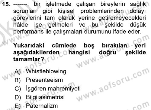 İşletmelerde Sosyal Sorumluluk Ve Etik Dersi 2021 - 2022 Yılı Yaz Okulu Sınav Soruları 15. Soru
