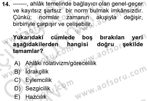 İşletmelerde Sosyal Sorumluluk Ve Etik Dersi 2022 - 2023 Yılı (Vize) Ara Sınavı 14. Soru