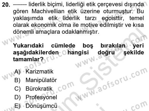 İşletmelerde Sosyal Sorumluluk Ve Etik Dersi 2022 - 2023 Yılı (Vize) Ara Sınavı 20. Soru