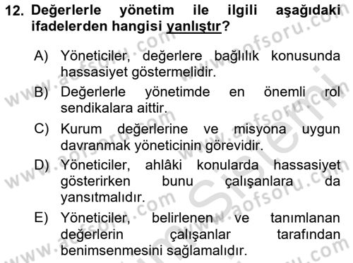 İşletmelerde Sosyal Sorumluluk Ve Etik Dersi 2024 - 2025 Yılı (Final) Dönem Sonu Sınav Soruları 12. Soru