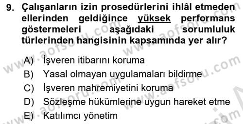 İşletmelerde Sosyal Sorumluluk Ve Etik Dersi 2024 - 2025 Yılı (Final) Dönem Sonu Sınav Soruları 9. Soru