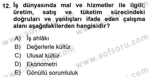 İşletmelerde Sosyal Sorumluluk Ve Etik Dersi 2024 - 2025 Yılı Yaz Okulu Sınav Soruları 12. Soru