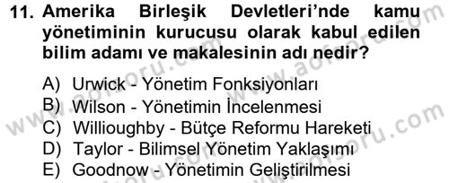 Kamu Yönetimi Dersi 2012 - 2013 Yılı (Vize) Ara Sınav Soruları 11. Soru