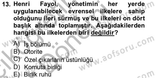 Kamu Yönetimi Dersi 2012 - 2013 Yılı (Vize) Ara Sınav Soruları 13. Soru