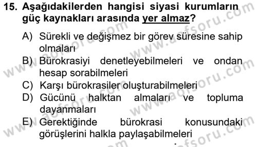 Kamu Yönetimi Dersi 2012 - 2013 Yılı (Vize) Ara Sınav Soruları 15. Soru