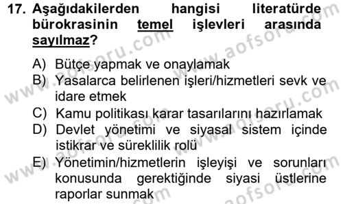 Kamu Yönetimi Dersi 2012 - 2013 Yılı (Vize) Ara Sınav Soruları 17. Soru