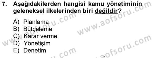 Kamu Yönetimi Dersi 2012 - 2013 Yılı (Vize) Ara Sınav Soruları 7. Soru