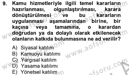 Kamu Yönetimi Dersi 2012 - 2013 Yılı (Vize) Ara Sınav Soruları 9. Soru
