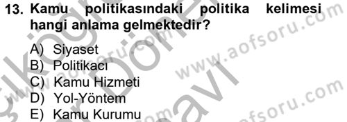 Kamu Yönetimi Dersi 2012 - 2013 Yılı (Final) Dönem Sonu Sınav Soruları 13. Soru
