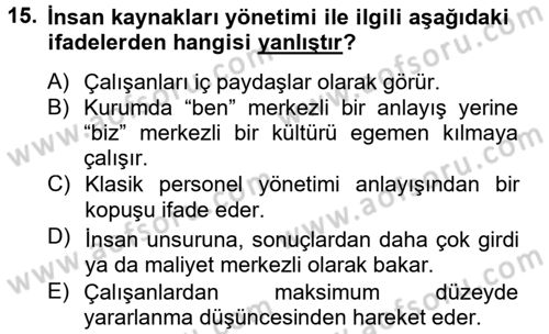 Kamu Yönetimi Dersi 2012 - 2013 Yılı (Final) Dönem Sonu Sınav Soruları 15. Soru