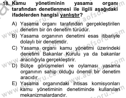 Kamu Yönetimi Dersi 2012 - 2013 Yılı (Final) Dönem Sonu Sınav Soruları 18. Soru