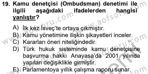 Kamu Yönetimi Dersi 2012 - 2013 Yılı (Final) Dönem Sonu Sınav Soruları 19. Soru