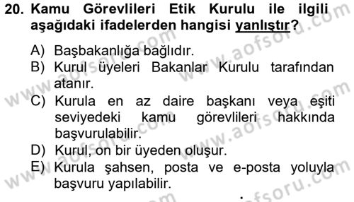 Kamu Yönetimi Dersi 2012 - 2013 Yılı (Final) Dönem Sonu Sınav Soruları 20. Soru