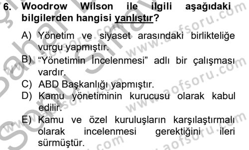 Kamu Yönetimi Dersi 2012 - 2013 Yılı (Final) Dönem Sonu Sınav Soruları 6. Soru