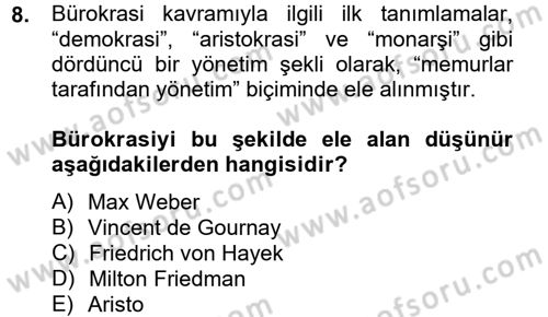 Kamu Yönetimi Dersi 2012 - 2013 Yılı (Final) Dönem Sonu Sınav Soruları 8. Soru