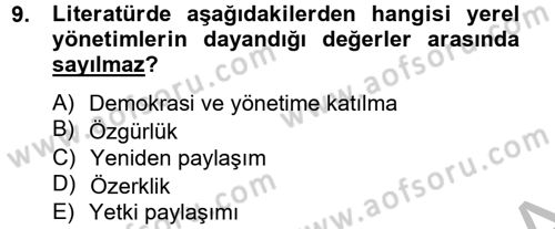 Kamu Yönetimi Dersi 2012 - 2013 Yılı (Final) Dönem Sonu Sınav Soruları 9. Soru