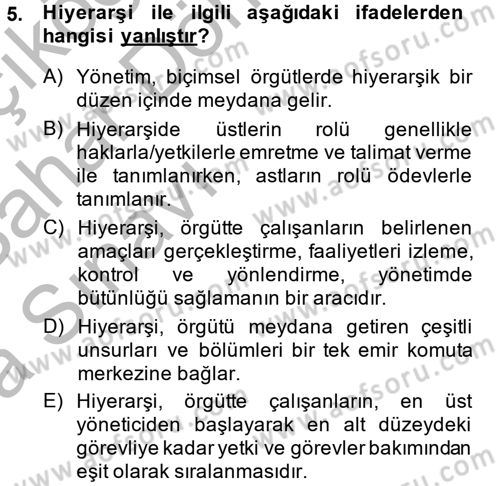Kamu Yönetimi Dersi 2013 - 2014 Yılı (Vize) Ara Sınav Soruları 5. Soru