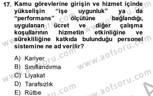 Kamu Yönetimi Dersi 2013 - 2014 Yılı (Final) Dönem Sonu Sınav Soruları 17. Soru
