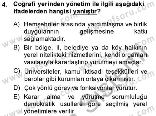 Kamu Yönetimi Dersi 2013 - 2014 Yılı (Final) Dönem Sonu Sınav Soruları 4. Soru