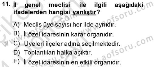 Kamu Yönetimi Dersi 2013 - 2014 Yılı Tek Ders Sınav Soruları 11. Soru