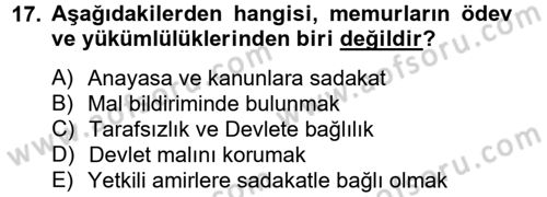 Kamu Yönetimi Dersi 2013 - 2014 Yılı Tek Ders Sınav Soruları 17. Soru