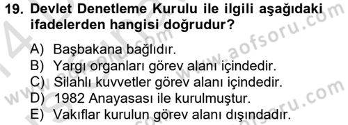Kamu Yönetimi Dersi 2013 - 2014 Yılı Tek Ders Sınav Soruları 19. Soru