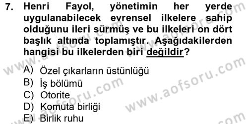 Kamu Yönetimi Dersi 2013 - 2014 Yılı Tek Ders Sınav Soruları 7. Soru