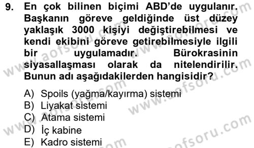 Kamu Yönetimi Dersi 2013 - 2014 Yılı Tek Ders Sınav Soruları 9. Soru