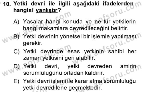 Kamu Yönetimi Dersi 2014 - 2015 Yılı (Vize) Ara Sınav Soruları 10. Soru