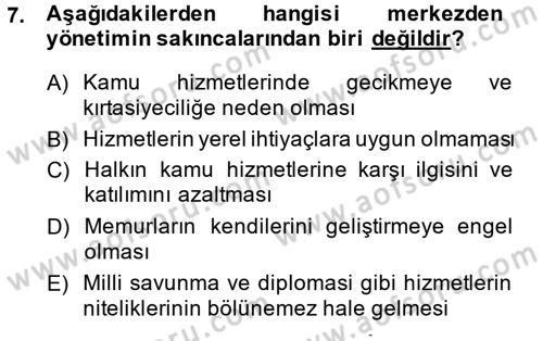 Kamu Yönetimi Dersi 2014 - 2015 Yılı (Vize) Ara Sınav Soruları 7. Soru