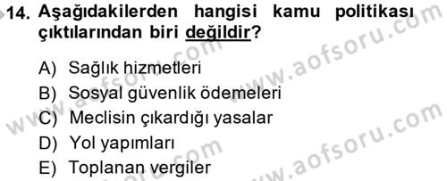 Kamu Yönetimi Dersi 2014 - 2015 Yılı (Final) Dönem Sonu Sınav Soruları 14. Soru