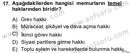 Kamu Yönetimi Dersi 2014 - 2015 Yılı (Final) Dönem Sonu Sınav Soruları 17. Soru