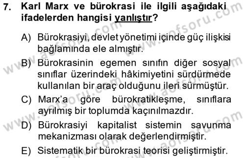 Kamu Yönetimi Dersi 2014 - 2015 Yılı (Final) Dönem Sonu Sınav Soruları 7. Soru