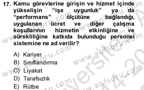 Kamu Yönetimi Dersi 2014 - 2015 Yılı Tek Ders Sınav Soruları 17. Soru