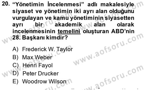 Kamu Yönetimi Dersi 2014 - 2015 Yılı Tek Ders Sınav Soruları 20. Soru