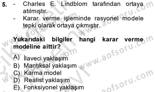 Kamu Yönetimi Dersi 2014 - 2015 Yılı Tek Ders Sınav Soruları 5. Soru