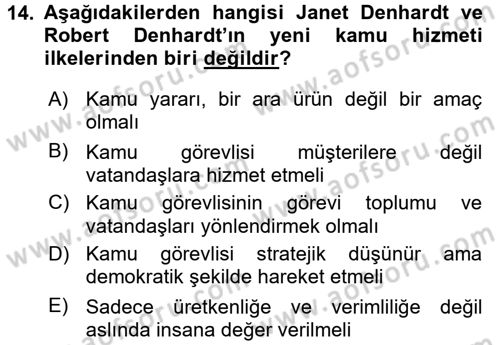 Kamu Yönetimi Dersi 2015 - 2016 Yılı (Vize) Ara Sınav Soruları 14. Soru