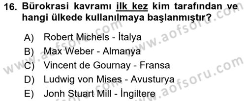 Kamu Yönetimi Dersi 2015 - 2016 Yılı (Vize) Ara Sınav Soruları 16. Soru