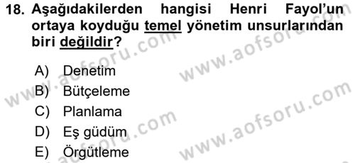 Kamu Yönetimi Dersi 2015 - 2016 Yılı (Vize) Ara Sınav Soruları 18. Soru