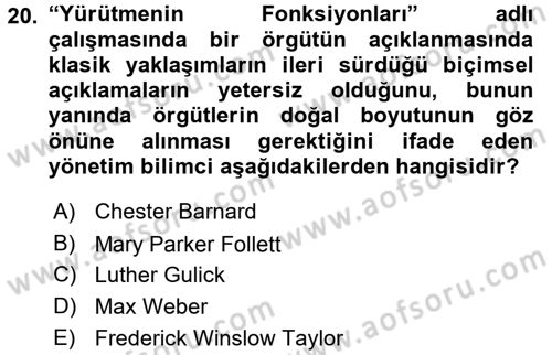Kamu Yönetimi Dersi 2015 - 2016 Yılı (Vize) Ara Sınav Soruları 20. Soru