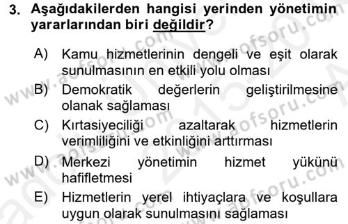 Kamu Yönetimi Dersi 2015 - 2016 Yılı (Vize) Ara Sınav Soruları 3. Soru