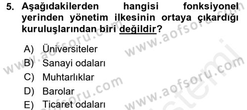 Kamu Yönetimi Dersi 2015 - 2016 Yılı (Vize) Ara Sınav Soruları 5. Soru