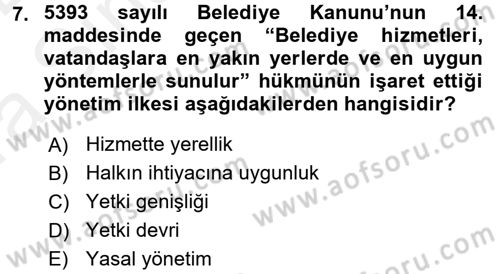 Kamu Yönetimi Dersi 2015 - 2016 Yılı (Vize) Ara Sınav Soruları 7. Soru