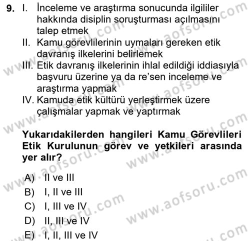 Kamu Yönetimi Dersi 2015 - 2016 Yılı (Vize) Ara Sınav Soruları 9. Soru